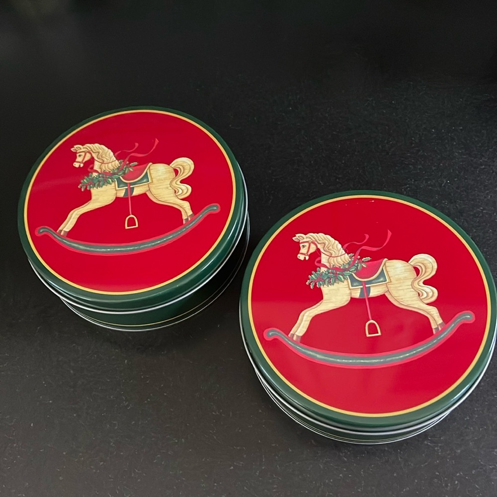 ☀️3/$15 2 Vintage Christmas Rocking Carousel Horse Tins